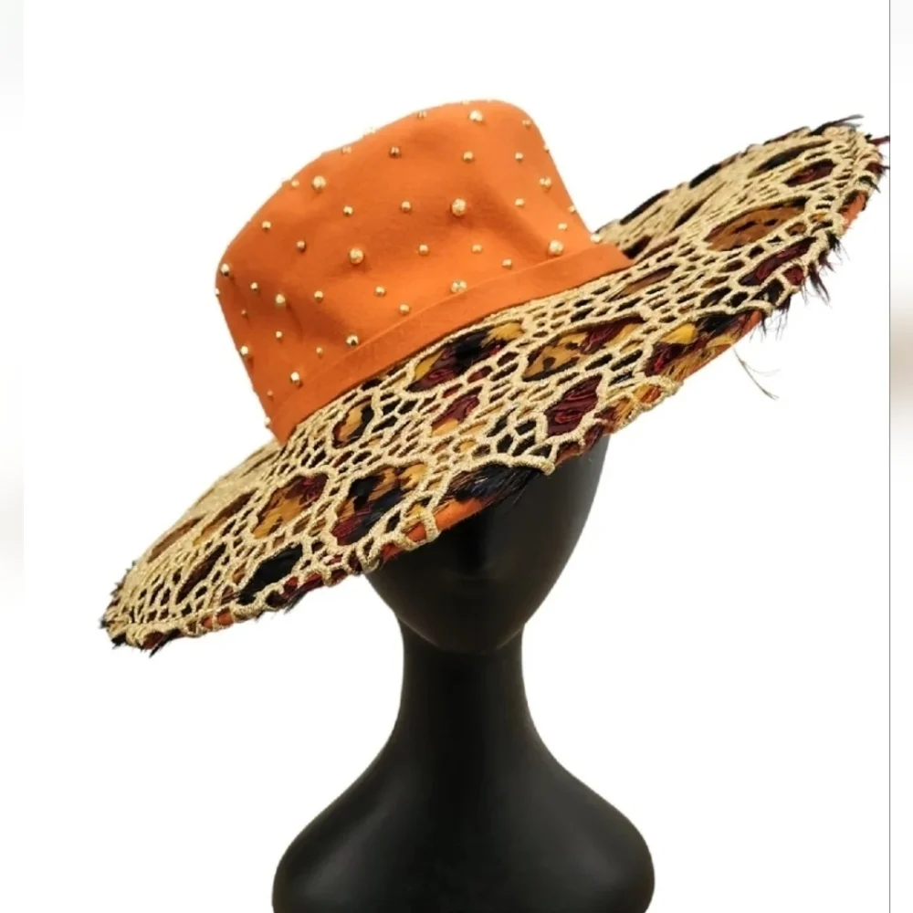 Jack Mcconnell BOUTIQUE‎ Feathers, Lace & Studs Wool Hat RARE